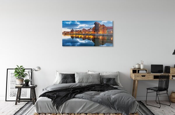 Quadro di vetro Edifici sul fiume danzica 100x50 cm 2 appendini
