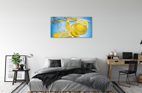 Quadro su vetro Limoni in acqua 100x50 cm 2 appendini