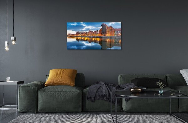 Quadro di vetro Edifici sul fiume danzica 100x50 cm 2 appendini