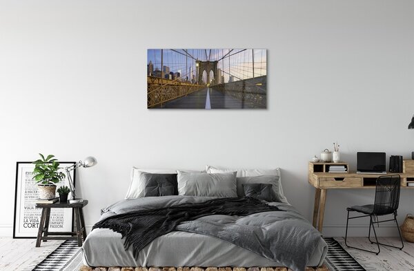 Quadro di vetro Ponte grattacieli tramonto 100x50 cm 2 appendini