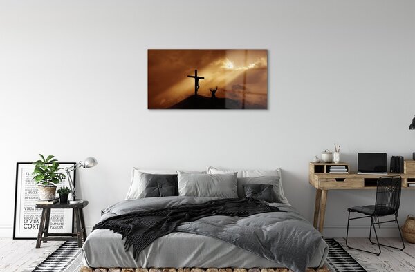 Quadro in vetro Luce gesù la croce 100x50 cm 2 appendini