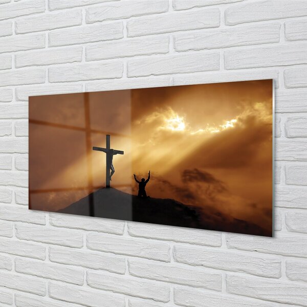 Quadro in vetro Luce gesù la croce 100x50 cm 2 appendini