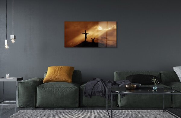 Quadro in vetro Luce gesù la croce 100x50 cm 2 appendini