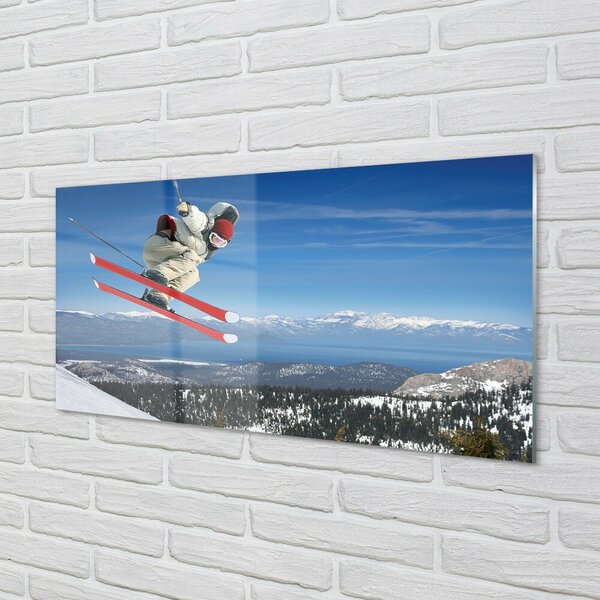 Quadro vetro Sciatore di montagna 100x50 cm 2 appendini
