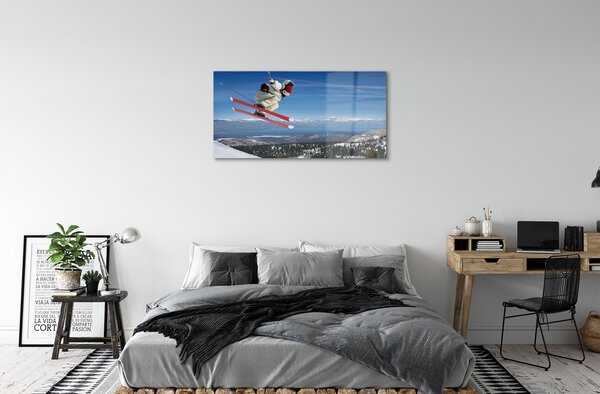 Quadro vetro Sciatore di montagna 100x50 cm 2 appendini
