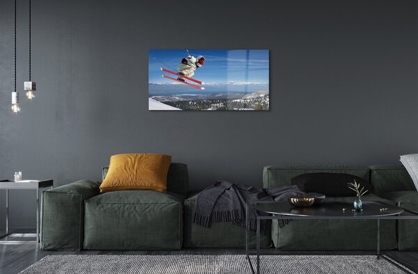 Quadro vetro Sciatore di montagna 100x50 cm 2 appendini