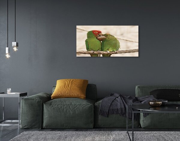 Quadro vetro Pappagalli verdi 100x50 cm 2 appendini