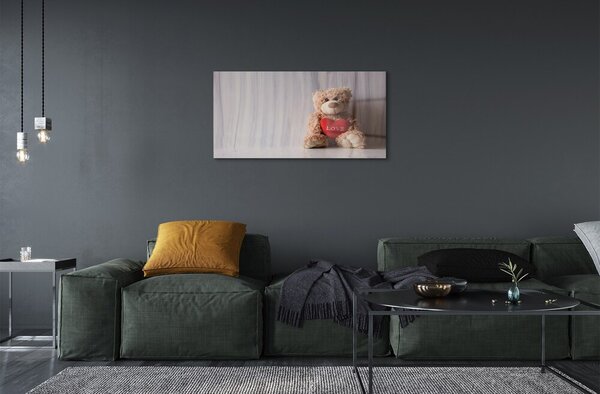 Quadro in vetro Cuore di orsetto 100x50 cm 2 appendini
