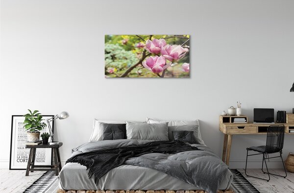 Quadro in vetro Alberi di magnolia 100x50 cm 2 appendini