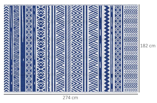 Outsunny Tappeto per Esterno 182x274 cm Pieghevole e Reversibile, in Polipropilene Blu e Bianco|Aosom