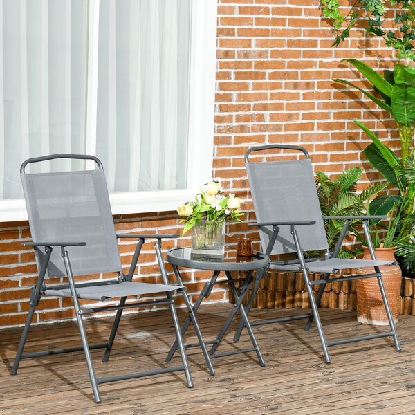 Outsunny Set da Giardino 3 Pezzi con 2 Sedie 53.5x64x93 cm e Tavolino da Caffè Ø45x50 cm, in Metallo, Grigio Chiaro|Aosom