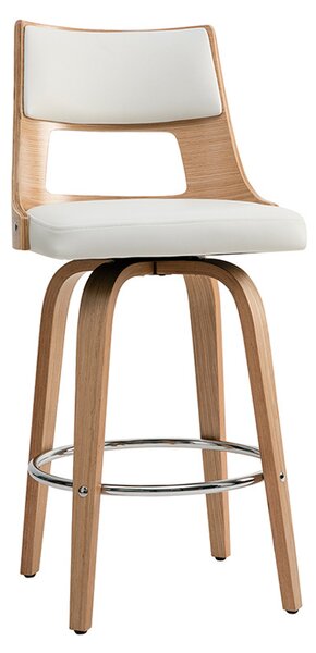 Sgabello da bar scandinavo girevole bianco e legno chiaro H69 cm GARBO