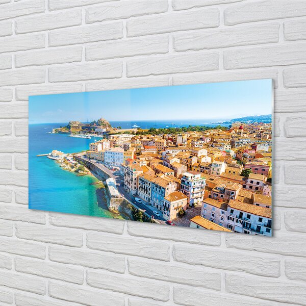 Pannello paraschizzi cucina Grecia Costa della città di mare 100x50 cm