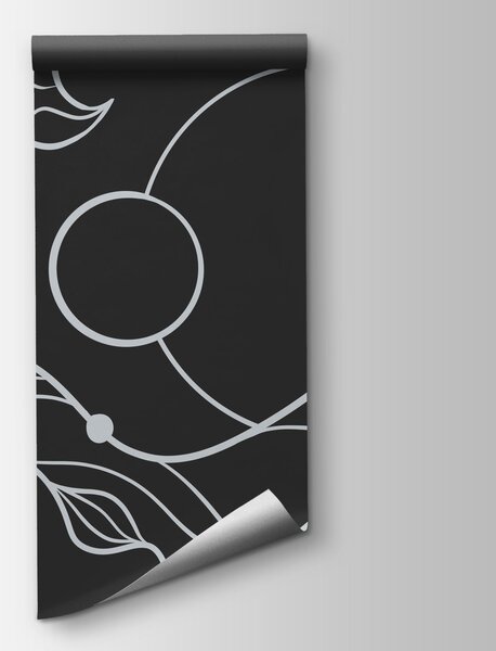 Carta da parati Disegno in bianco e nero raffigurante un motivo a spirale, Carta da parati lastrazione, Carta da parati popolare, t01047v2 - Tapeko.it
