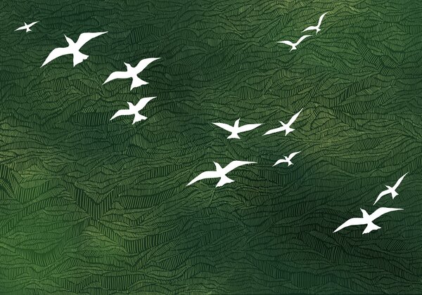 Carta da parati Gruppo di uccelli che volano nel cielo, Carta da parati Natura, Carta da parati popolare, t01092v1 - Tapeko.it