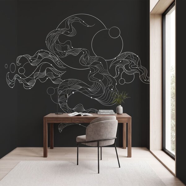 Carta da parati Disegno in bianco e nero raffigurante un motivo a spirale, Carta da parati lastrazione, Carta da parati popolare, t01047v2 - Tapeko.it
