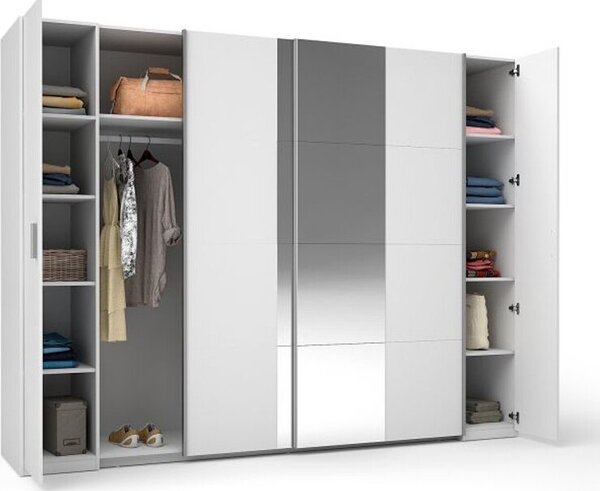 Armadio 4 porte con specchio STAR – Bianco – Con appendiabiti – L264 cm