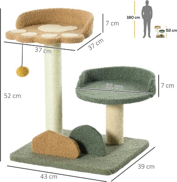 AllMyPets Albero Tiragraffi per Gatti con 2 Lettini, Pallina e Rivestimento in Velluto, 43x39x52cm - AMP-D301081A