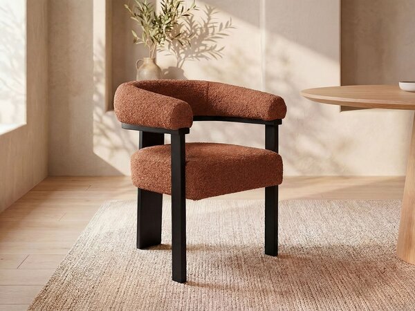 Sedia con braccioli in Tessuto bouclette e legno di hevea Terracotta e Nero - LIVELIA di Pascal MORABITO