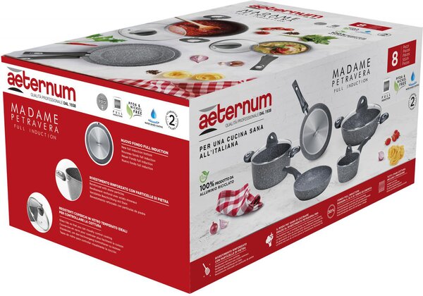 Bialetti Batteria Pentole Induzione 8 Pezzi Antiaderenti in Alluminio colore Grigio - Madame Petravera