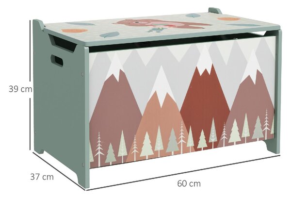 DecHome Baule Portagiochi per Bambini con Coperchio e Cerniera di Sicurezza in MDF 60x37x39 cm colore Verde