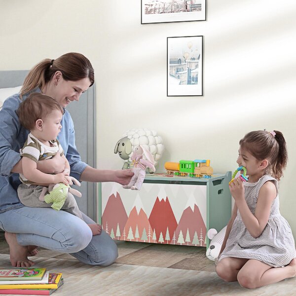 DecHome Baule Portagiochi per Bambini con Coperchio e Cerniera di Sicurezza in MDF 60x37x39 cm colore Verde