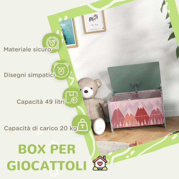 DecHome Baule Portagiochi per Bambini con Coperchio e Cerniera di Sicurezza in MDF 60x37x39 cm colore Verde