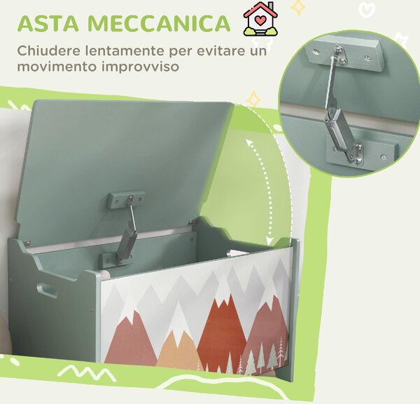 DecHome Baule Portagiochi per Bambini con Coperchio e Cerniera di Sicurezza in MDF 60x37x39 cm colore Verde