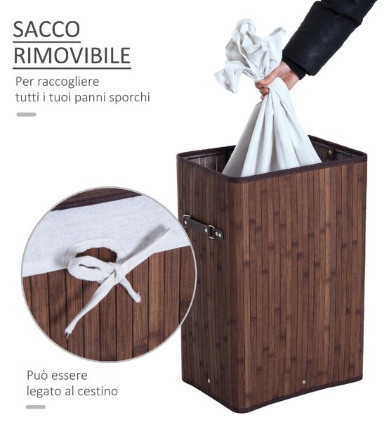 DecHome Cesto Portabiancheria in Bamb con Coperchio e Fodera Rimovibile 40x30x60 cm colore Marrone - 017BN8