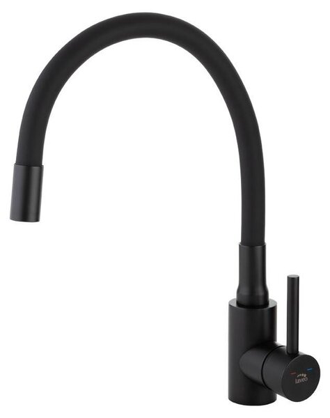 Miscelatore per cucina Laveo NILA, miscelatore per lavello, modello a colonna, con bocchetta flessibile a forma di U, colore nero
