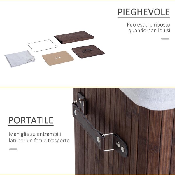 DecHome Cesto Portabiancheria in Bamb con Coperchio e Fodera Rimovibile 40x30x60 cm colore Marrone - 017BN8