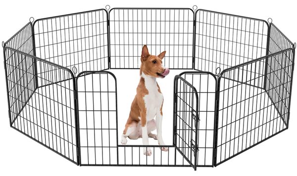 Avalo Recinto per Cuccioli Ø210cm Pieghevole Nero - 8 pannelli 80x60cm - Recinto per Animali / Recinto per Conigli / Recinto per Cani