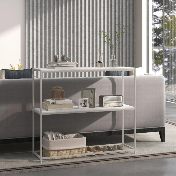 DecHome Consolle Ingresso Design Moderno con Ripiano Aperto Struttura in Acciaio Dimensioni 100x30x87 cm colore Bianco