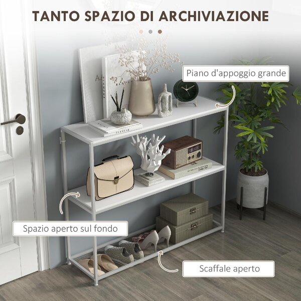 DecHome Consolle Ingresso Design Moderno con Ripiano Aperto Struttura in Acciaio Dimensioni 100x30x87 cm colore Bianco