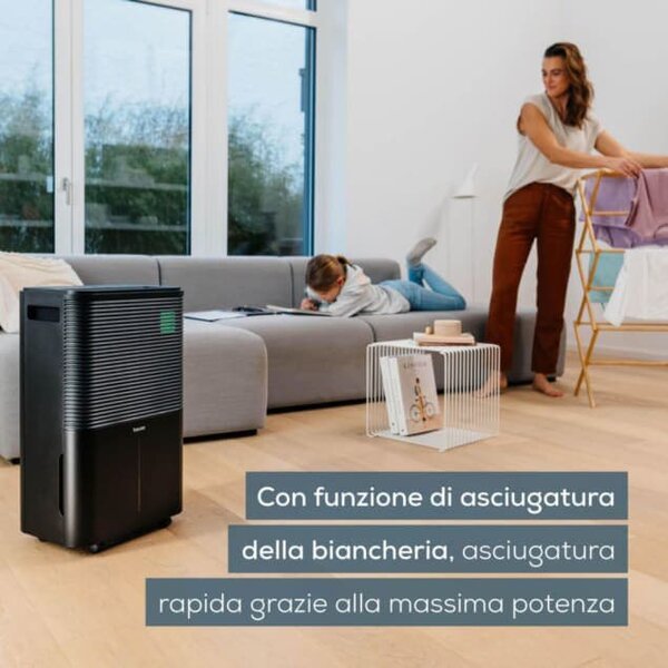Beurer Deumidificatore Portatile per la casa muffa 20 Litri in 24 Ore Tanica 4 Litri con Timer colore Nero - LE 250