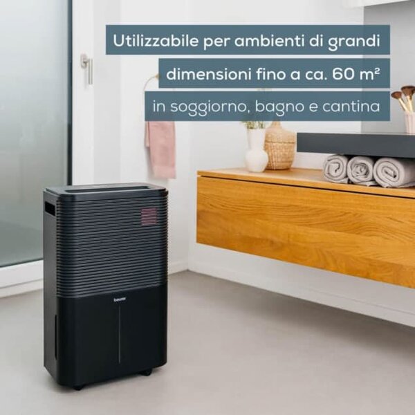Beurer Deumidificatore Portatile per la casa muffa 20 Litri in 24 Ore Tanica 4 Litri con Timer colore Nero - LE 250