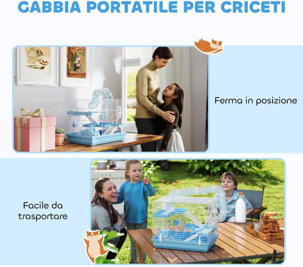 AllMyPets Gabbia per Criceti a 3 Piani con Casetta Ruota Ciotola per Cibo Bottiglia e Tubi colore Azzurro - K637LB