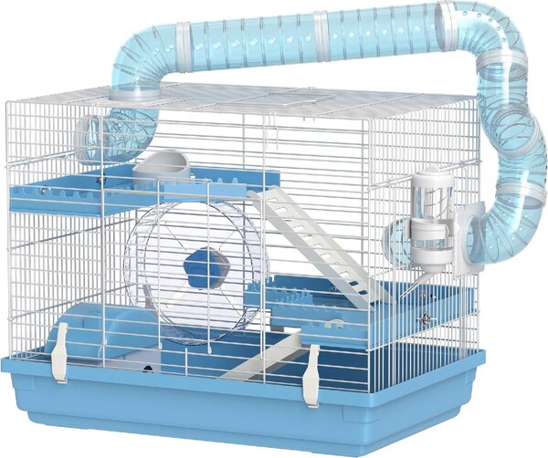 AllMyPets Gabbia per Criceti a 3 Piani con Casetta Ruota Ciotola per Cibo Bottiglia e Tubi colore Azzurro - K637LB