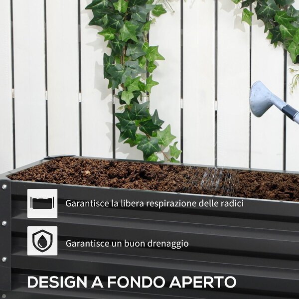 VivaGarden Letto per Orto a 2 Livelli in Acciaio con Fondo Aperto 120x101x58cm Grigio Scuro