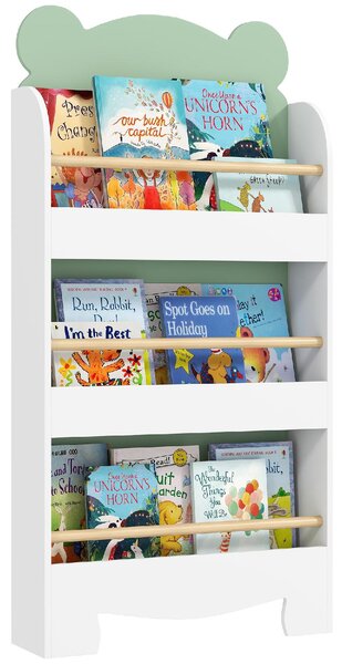 DecHome Libreria per Bambini con 3 Ripiani a Forma di Orsetto con Barriere Frontali 55x15x110 cm colore Verde