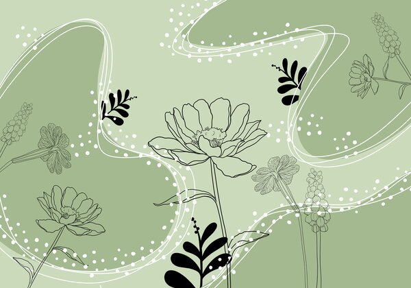 Carta da parati Disegno di fiori e foglie, Carta da parati Floreale, Carta da parati popolare, t00777 - Tapeko.it