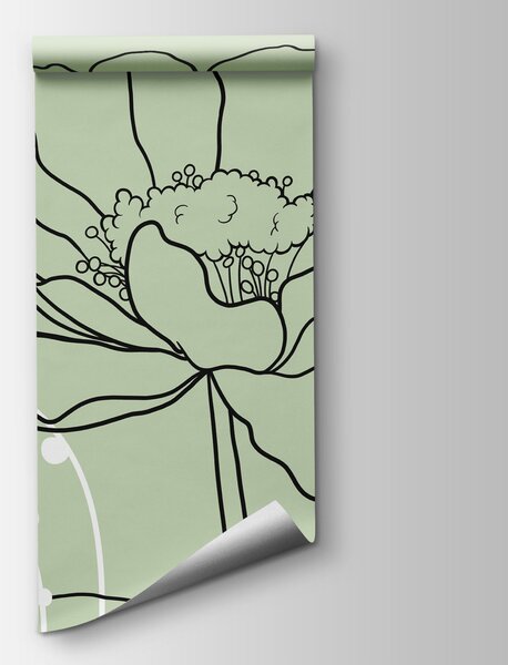 Carta da parati Disegno di fiori e foglie, Carta da parati Floreale, Carta da parati popolare, t00777 - Tapeko.it