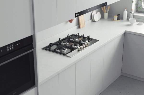 Lg Piano Cottura 5 Fuochi a Gas Larghezza 75 cm (1 Bruciatore Tripla Corona) Griglie in Ghisa colore Acciaio Inox - CBGZ3016S