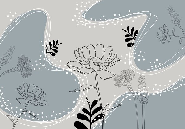 Carta da parati Disegno di fiori e foglie, Carta da parati lastrazione, Carta da parati popolare, t00777v2 - Tapeko.it