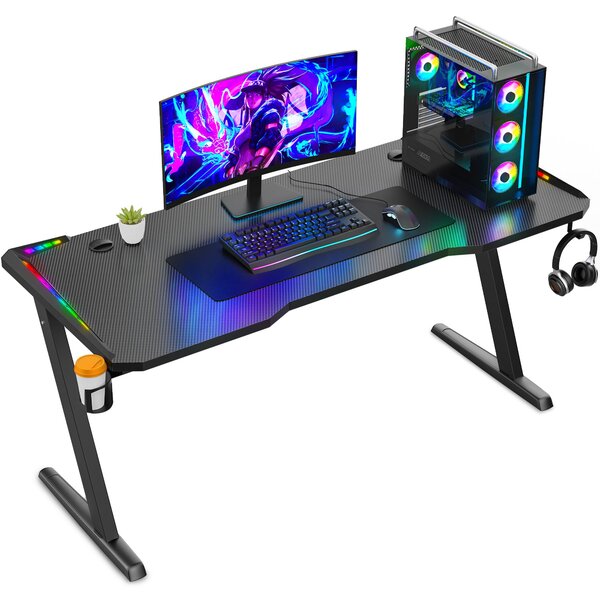 Avalo Scrivania da Gaming - 140x60x73 CM - Scrivania da Gioco con Illuminazione LED - Tavolo - Nero