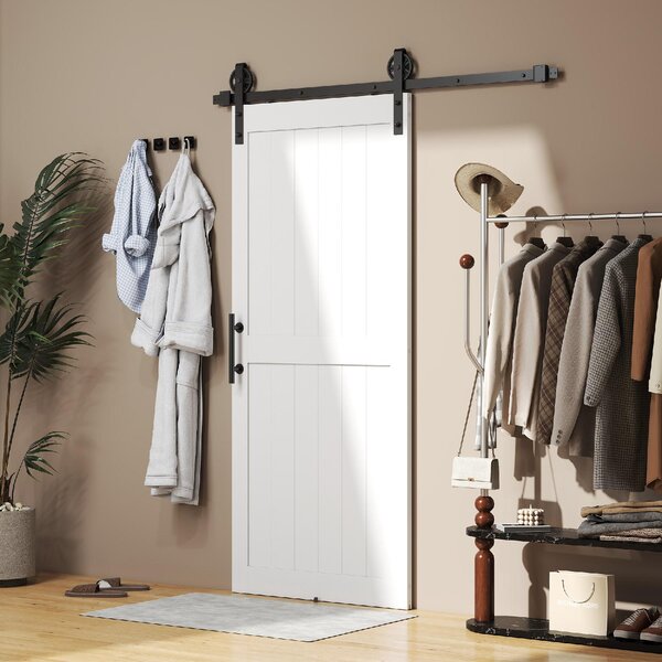 Brugel Porta Scorrevole in Stile Country con Binario e Maniglia in Legno e Acciaio 183x0.6x4 cm colore Bianco/Nero - F937WT
