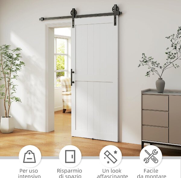 Brugel Porta Scorrevole in Stile Country con Binario e Maniglia in Legno e Acciaio 183x0.6x4 cm colore Bianco/Nero - F937WT