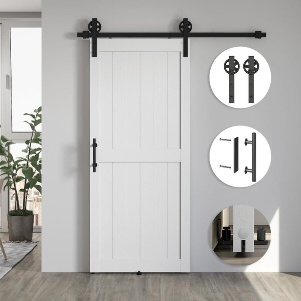 Brugel Porta Scorrevole in Stile Country con Binario e Maniglia in Legno e Acciaio 183x0.6x4 cm colore Bianco/Nero - F937WT