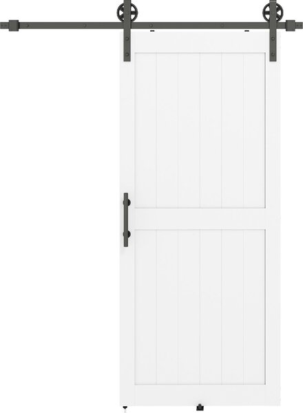 Brugel Porta Scorrevole in Stile Country con Binario e Maniglia in Legno e Acciaio 183x0.6x4 cm colore Bianco/Nero - F937WT