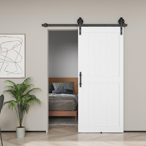 Brugel Porta Scorrevole in Stile Country con Binario e Maniglia in Legno e Acciaio 183x0.6x4 cm colore Bianco/Nero - F937WT